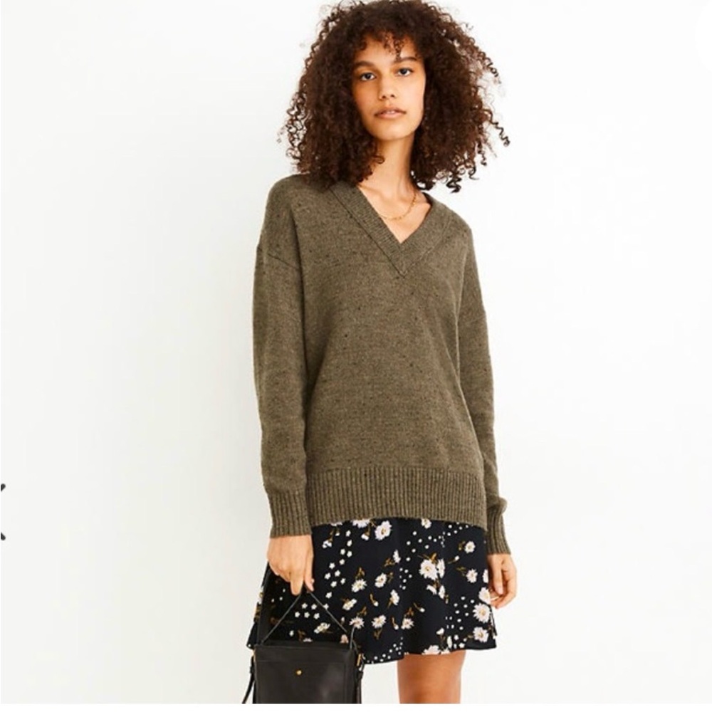 Madewell Olive Green V-Neck Donegal Bartlett Pullover